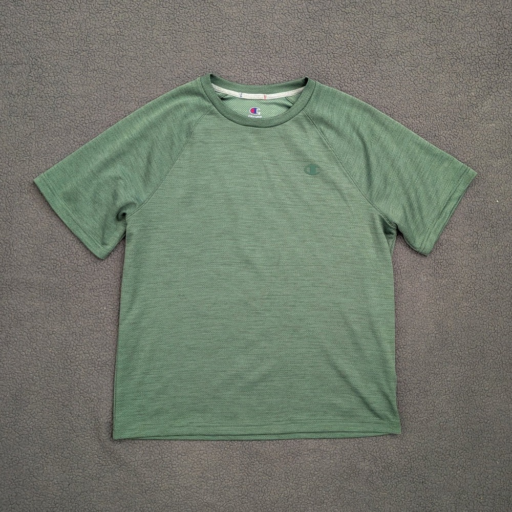 Champion Mens Performance T-Shirt Green Heathered Raglan Short Sleeve Large